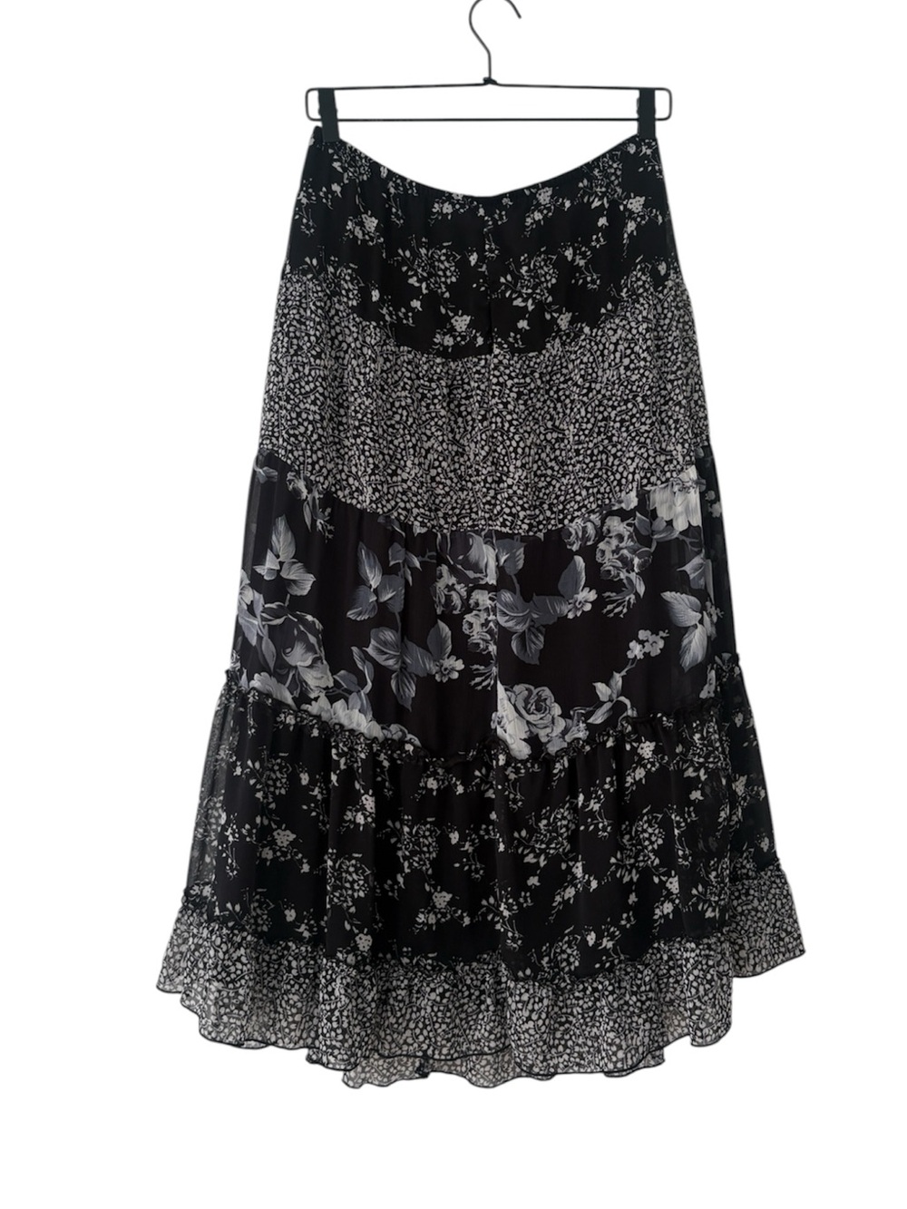 Notations Black and White Floral Tiered Maxi Skirt